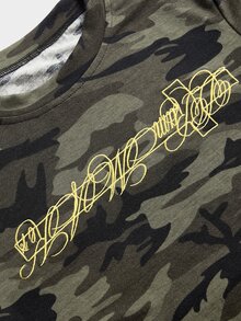 ROMWE Street Life 街頭迷彩印花草寫字母刺繡針織女款T恤 - 綠色 - 查看 3