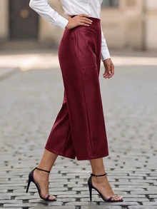 EMERY ROSE Women's Fashion Versatile Casual Commute Going Out Night Wide Leg Long Pants Halloween Black Fall - Burgundy - View 6