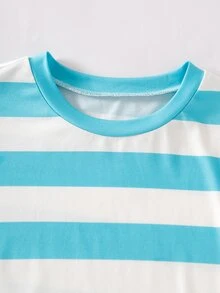 SHEIN Kaos Lengan Panjang Bergaris Horizontal Colorblock untuk Anak Perempuan, Pink, Cokelat, Aprikot, Patchwork Tiga Warna, Kerah Bulat, Bahu Jatuh, Longgar, Ukuran Besar, Atasan Pullover Santai, Gaya Preppy, Musim Semi/Gugur, Kasual Sehari-hari, Lapisan Dasar - Biru - View 8