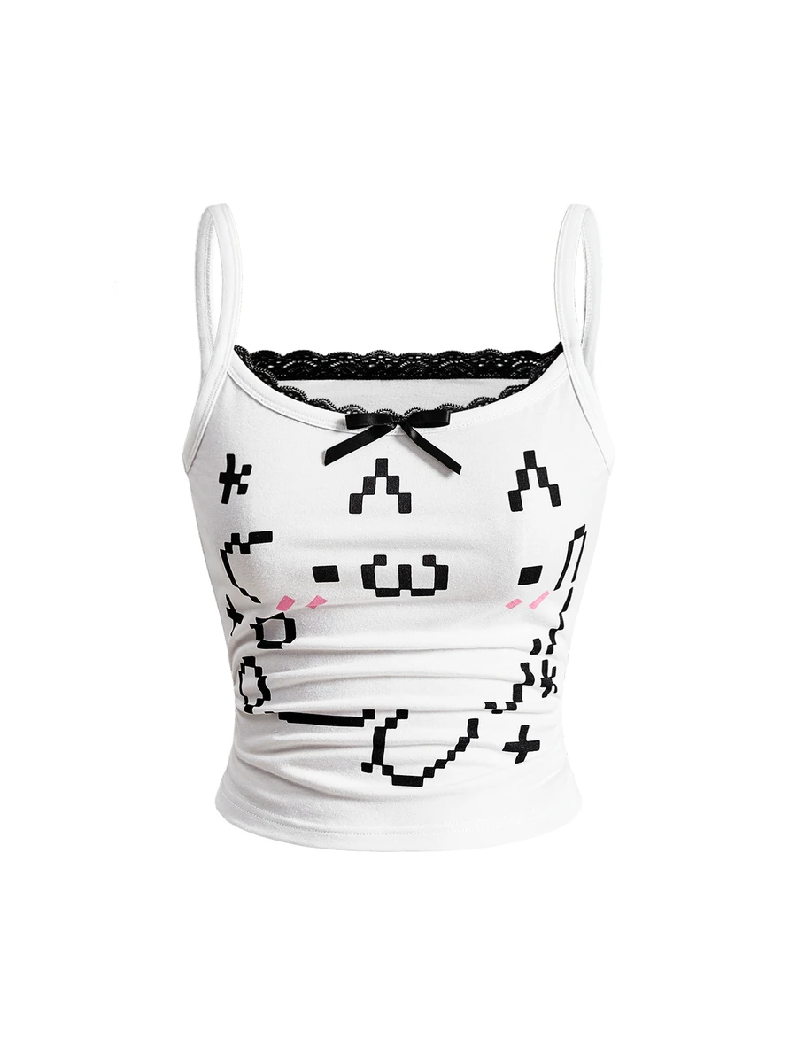 Y2K Wasteland Style Vintage American Street Print Short Sleeve Hooded T-Shirt - White - View 1