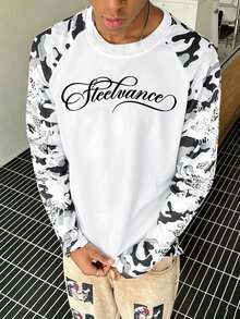STEELVANCE 男士字母圖案休閒日常長袖T恤 - 彩色 - 查看 1