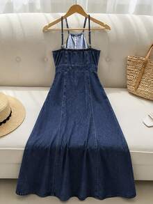 SHEIN Essnce 女款休閒日常穿著夏季細肩帶牛仔洋裝 - 深色水洗藍 - 查看 2