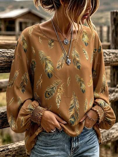 Linhara CURVE Plus Size Woven Printed Autumn Shirt