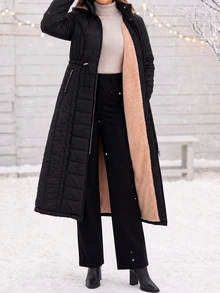 Editum Women's Solid Color Thermal Lined Casual Versatile Winter Padded Coat - Black - View 3