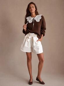 SHEIN Women's Peter Pan Collar Casual Versatile Long Sleeve Sweater - Brown - View 7