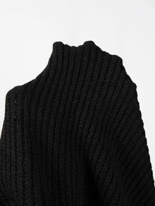 SHEIN Waterfall Collar Drop Shoulder Cardigan - Black - View 6