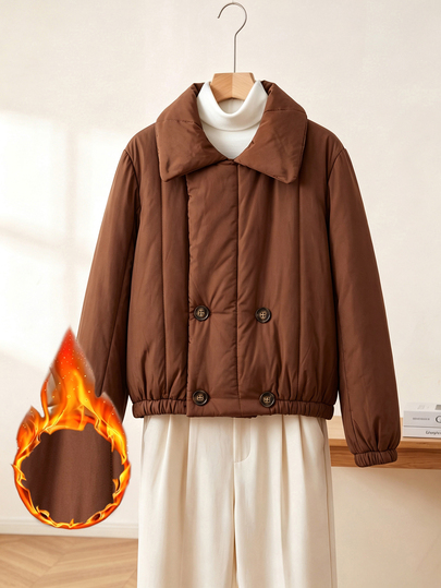 Rusticease Women's Solid Color Double-Breasted Long Sleeve Casual Winter Coat