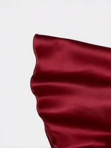 GlowEve CURVE Plus Size Autumn Fashion Casual Versatile Satin Beaded Burgundy Blouse - Burgundy - View 5
