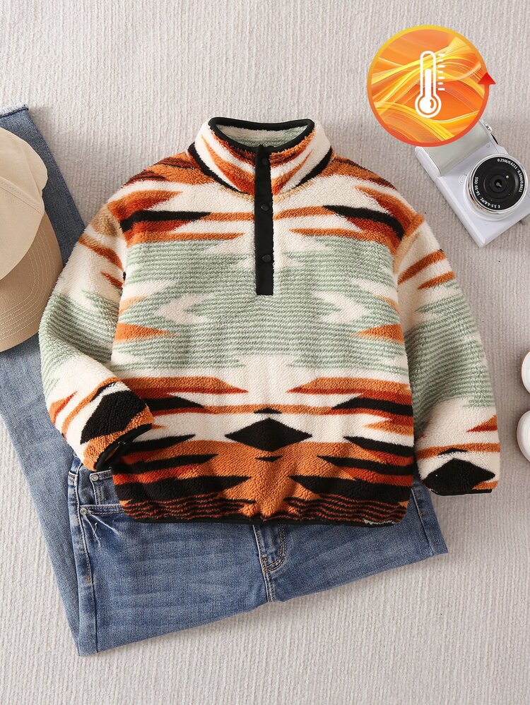 Boys' Thermal Lined Thick Fashion Pattern Sweatshirt Top, Suitable For Casual Daily Wear, Outings, School And Other Occasions, Autumn/Winter, Sweatshirt, Top, Boys' Sweatshirt - Multicolor - View 1