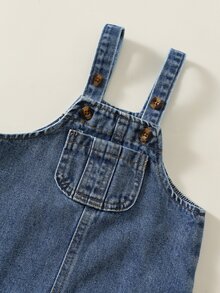 SHEIN 中性嬰兒男嬰/女嬰 2件組秋冬可愛條紋領衛衣與牛仔吊帶褲套裝 男嬰套裝 秋季 - 藏蓝色 - 查看 6