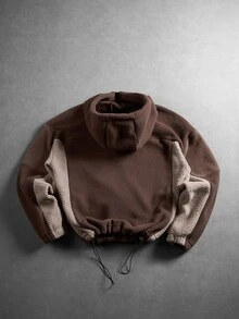 PAVTROS Jaket Berkerudung Bordir Patchwork Blok Warna untuk Pria - Coklat - View 2
