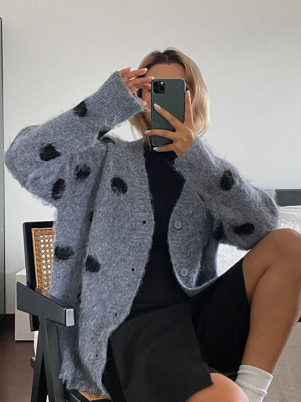 Women's V-Neck Polka Dot Casual Loose Cardigan