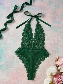 Elorette Women's Lace Sexy Daily Halter Neck Jumpsuit - Dark Green - View 2