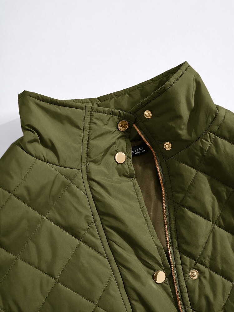 Rusticease Plus Flap Pocket Quilted Vest Coat, For Winter Fall Autumn - Army Green - View 5