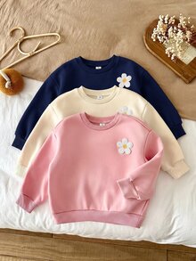SHEIN 女童 3件組 針織素色圓領寬鬆休閒秋冬衛衣套裝 - 彩色 - 查看 5