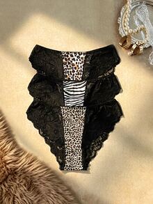 Bare Chapter Plus Size Women Lace Patchwork Sexy Daily Triangle Panties - Multicolor - View 2