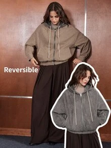 Anewsta Women's Colorblock Reversible Hooded Jacket - Grey - View 1