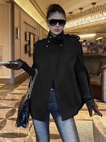 DAZY Women's Solid Color Casual Versatile Daily Wear Overcoat - Black - View 3