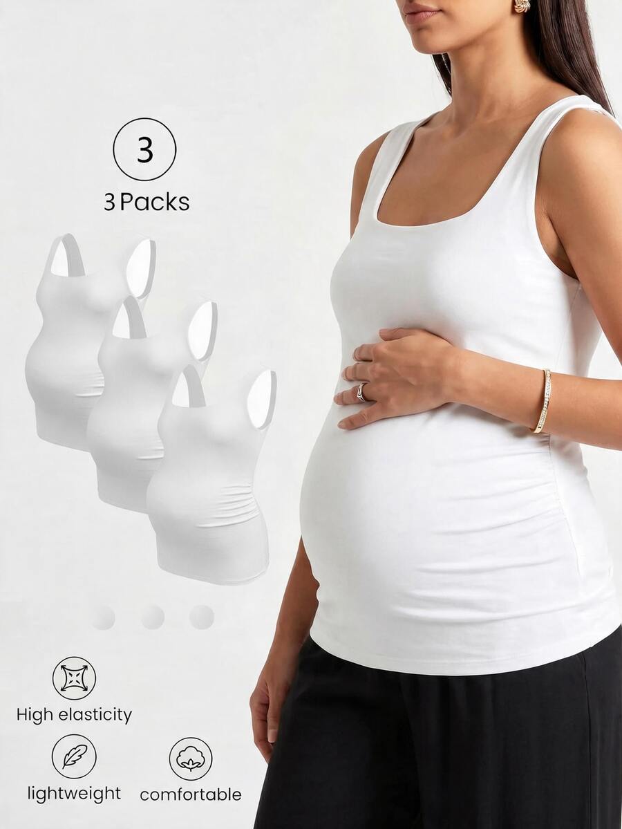 Modmama ملابس علوية بدون أكمام ضيقة بلون موحد متعددة الاستخدامات كاجوال للحوامل - أبيض - مشاهدة 1