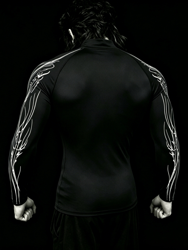 RISE LYT Men's Spider Print Raglan Long Sleeve Sports T-Shirt - Black - View 2