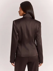 SHEIN BAE Women's Autumn/Winter Loose Casual Commute Dark Gray Striped Blazer Long Sleeve Jacket, Daily Commute Outfit, Social Event Outfit - Rust Brown - View 2