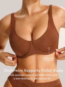 NudeFit 1pc Women's Smooth Seamless Underwire Bra, Soft Comfortable Support, Everyday Basic Lingerie For Work, Casual Wear, Fall & Winter - Brown - View 1