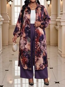 Fleurora 大尺碼女款全身印花長袖上衣與長褲休閒兩件套 - 彩色 - 查看 3