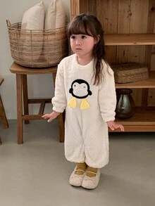 DAZY Infant Girl Round Neck Cartoon Long Sleeve Fleece-Like Autumn/Winter Bodysuit - Beige - View 1