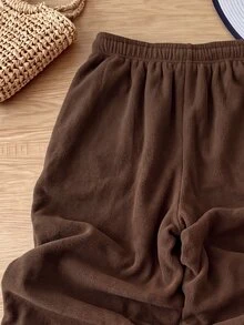Rusticease Women's Solid Color Drawstring Waist Pocket Loose Casual Long Pants - Coffee Brown - View 3