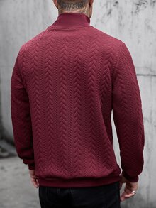 Manfinity CasualCool Men's Textured Stand Collar Long Sleeve Casual Pullover Sweatshirt - Burgundy - View 2