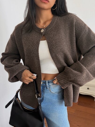 INAWLY Women's Solid Color Casual Versatile Daily Wear Cardigan