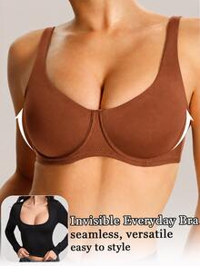 NudeFit 1pc Women's Smooth Seamless Underwire Bra, Soft Comfortable Support, Everyday Basic Lingerie For Work, Casual Wear, Fall & Winter - Brown - View 4