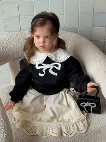 DAZY Infant/Toddler (Girl) Round Neck Long Sleeve Bow Sweatshirt - Black - View 7