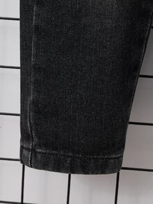 SHEIN 男童百搭休閒破洞磨損修身牛仔褲 - 黑色 - 查看 3