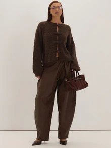MUSEYN Brown Knit Knot Fasten Detail Sweater Versatile Everyday Casual New Season Fall - Coffee Brown - View 2
