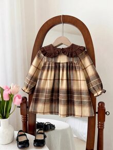 SHEIN 新生兒格子拼接休閒日常夏季洋裝 - 彩色 - 查看 4