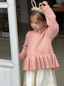 DAZY Infant/Toddler (Girl) Round Neck Long Sleeve Korean Style Ruffle Trim Long Sleeve Autumn/Winter Sweater - Pink - View 5
