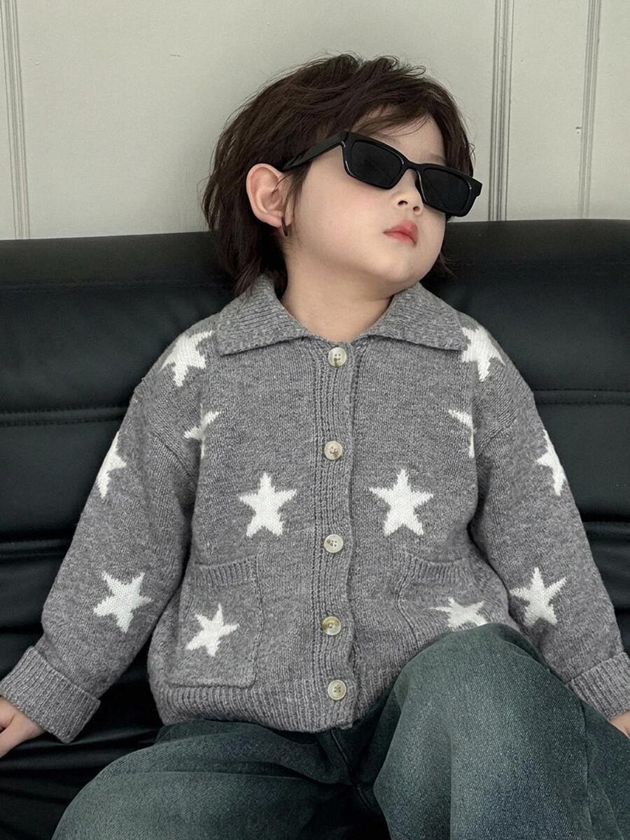 Dazy Kids Young Boy Star Pattern Casual Everyday Long Sleeve Sweater Fall - Grey - View 1