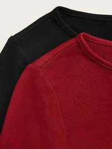 SHEIN EZwear Women's Solid Color Long-Sleeve Crew Neck T-Shirts With Ruched Side Drawstring & Asymmetric Hem (2-Pack) - Multicolor - View 7