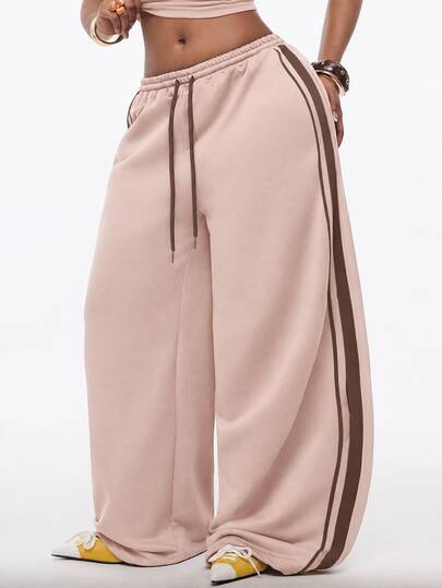 Vadaroq Pantalones de chándal holgados con estampado de logotipo, estilo deportivo casual de verano