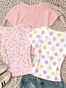 3PCS Tween Girls T-Shirts - Multicolor - View 3
