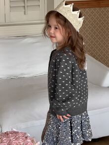 DAZY Infant/Toddler (Girl) Heart Print Long Sleeve Cardigan, Autumn/Winter - Grey - View 2