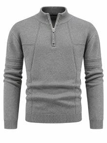 Manfinity CasualKnits 男士純色休閒百搭日常穿著長袖針織衫 - 灰色 - 查看 5