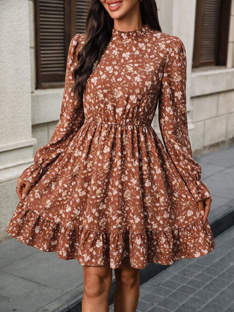 EMERY ROSE Women's Elegant Floral Print Ruffle Hem Dress - Multicolor - View 4