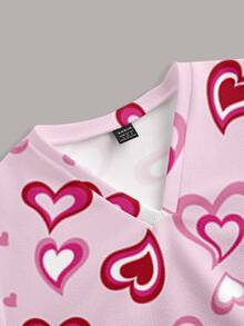 PopScrub Fun Heart Pink Double Layer Heart Women's Scrub Uniform Top - Multicolor - View 3
