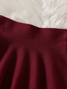 Young Girl Solid Color Elastic Waist Casual Knit Skirt - Burgundy - View 4