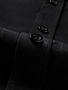 Manfinity CasualCool 男士純色簡約鈕扣長袖襯衫－輕鬆優雅風格，適合送給丈夫的完美禮物，理想之選 - 黑色 - 查看 7