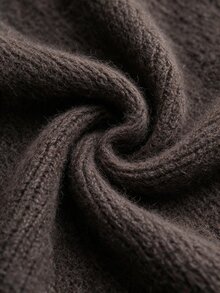 INAWLY Autumn Sweet Fluffy Cold Shoulder Round Neck Sweater - Coffee Brown - View 5