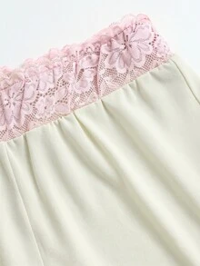 Sweetra 女款蕾絲飾邊V領長袖純色T恤與喇叭褲，秋季套裝，2件組 - 杏色 - 查看 6