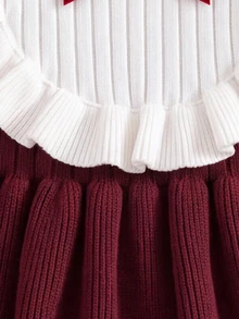 SHEIN Baby Girl Bowknot Decor Colorblock Pleated Casual Knit Dress - Red - View 5